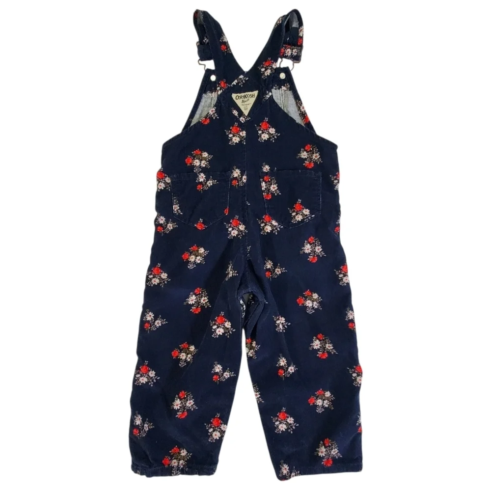K1111 * OshKosh B'Gosh Navy Blue Floral Corduroy Bib Overalls Size 24M